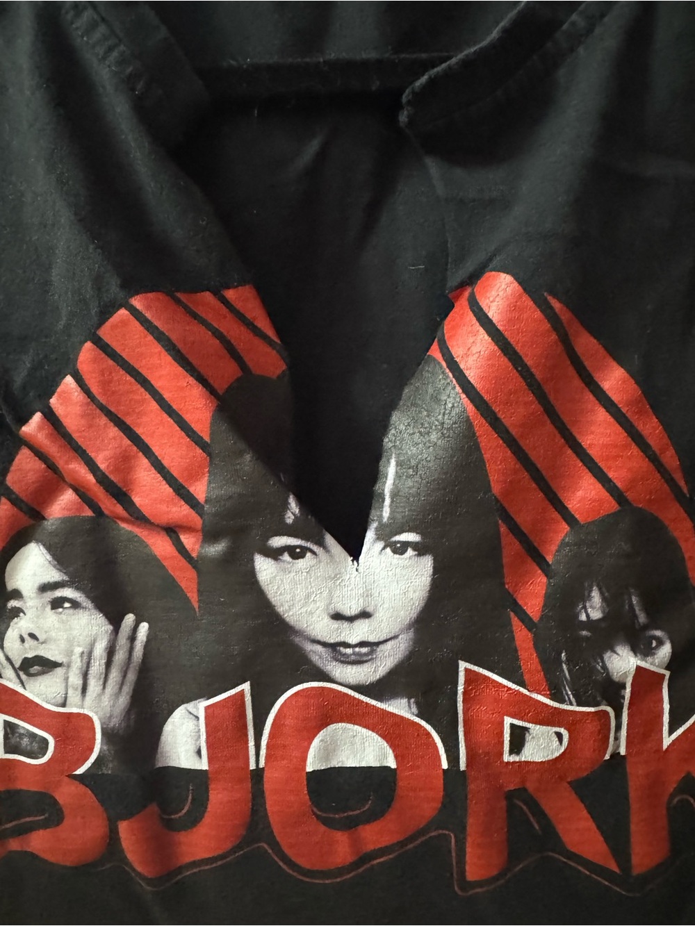 Black T-Shirt with Red Graphic Bjork Print